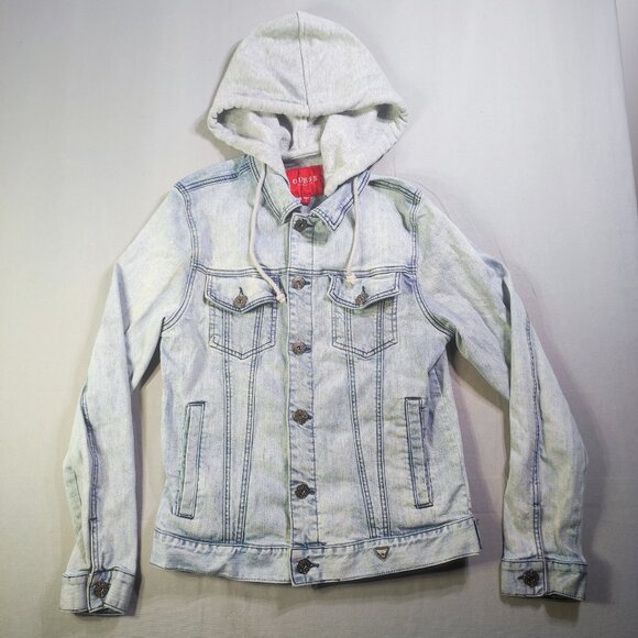 Guess Harold Hooded Denim Jacket youth size M hard washed blue - Picture 1 of 15